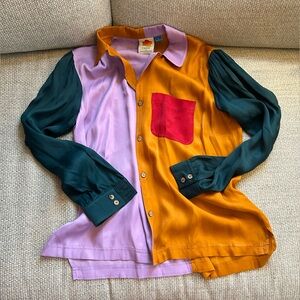 FARM Rio Colorblock Blouse - Orange, Purple, Green, Red